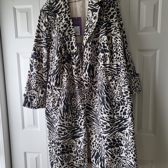 Black and White Trench Coat with Animal Print - Picture 1 of 7